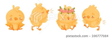 Funny Yellow Chicken Engaged in Different Activity Vector Set 100777084