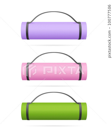 Realistic 3d Detailed Color Rolled Yoga Exercise Mat Set. Vector Realistic 3d Detailed Color Rolled Yoga Exercise Mat Set. Vector 100777586