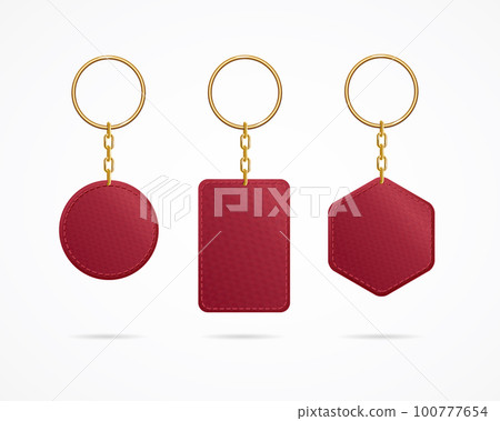 Realistic Detailed 3d Leather Keychain Set. Vector 100777654