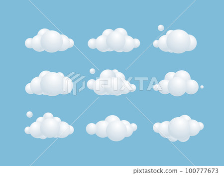 3d Different Clouds Set Plasticine Cartoon Style. Vector 100777673