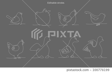 First spring birds set hand draw continues one line. Vector stock illustration isolated on black chalkboard background for wedding, Easter invitation or greeting card. Editable stroke. EPS10 First spring birds set hand draw continues one line. Vector stock illustration isolated on black chalkboard background for wedding, Easter invitation or greeting card. Editable stroke. EPS10 100778199