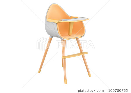 Baby high chair with removable tray for baby, 3D rendering Baby high chair with removable tray for baby, 3D rendering 100780765