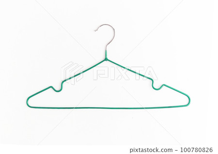 One colored metal hanger, isolated on white background, close-up One colored metal hanger, isolated on white background, close-up 100780826