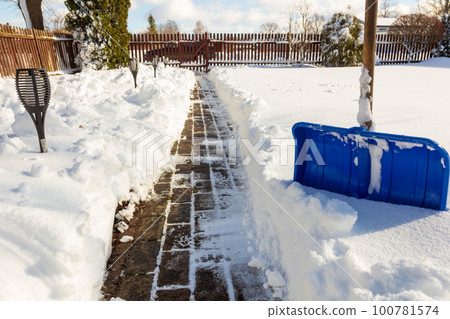 A freshly cleared path in the yard of the house. A freshly cleared path in the yard of the house. 100781574