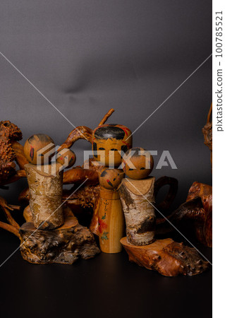 Japanese traditional kokeshi dolls and copy space 100785521