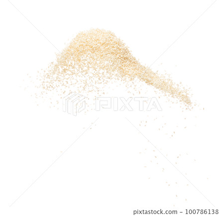 White Sesame seeds flying explosion, White grain wave floating. Abstract cloud fly splash in air. Sesame seed is material food. White background Isolated high speed shutter, freeze stop motion 100786138