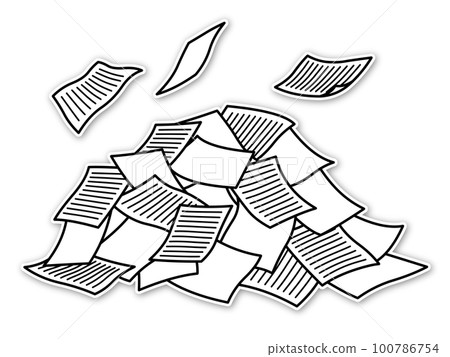 一堆亂七八糟的文件和文件有襯里和浮雕 100786754