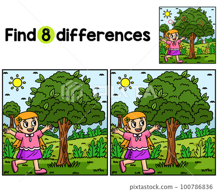Earth Day Happy Girl in Tree Find The Differences 100786836