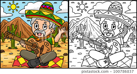 Cinco de Mayo Man Playing Guitar Illustration Cinco de Mayo Man Playing Guitar Illustration 100786837