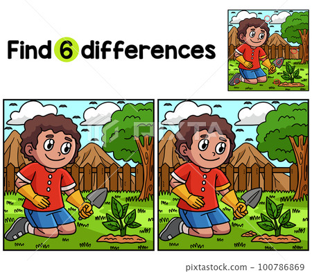Boy Planting Seedling Find The Differences 100786869