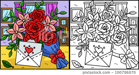Wedding Flower Bouquet And Invitation Illustration 100786870