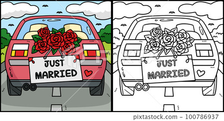 Wedding Car Just Married Coloring Illustration Wedding Car Just Married Coloring Illustration 100786937
