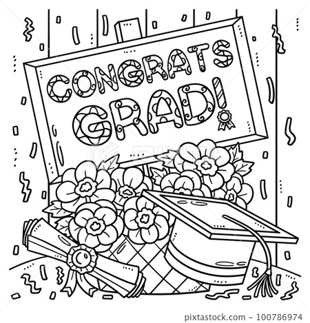 Graduation Congrats Grad Coloring Page for Kids - Stock Illustration ...