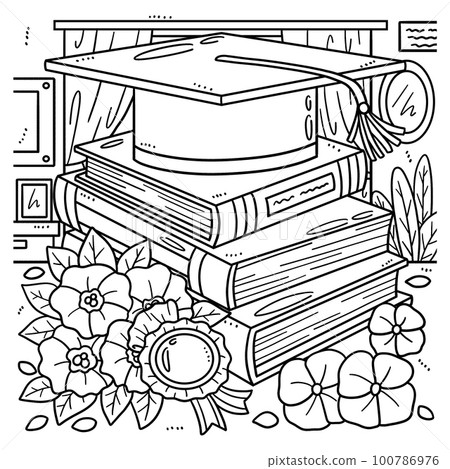 Graduation Cap with Books Coloring Page for Kids Graduation Cap with Books Coloring Page for Kids 100786976