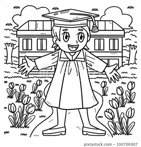 Student Wearing Graduation Toga and Cap Coloring  100786987