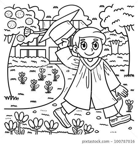 Graduate Holding Graduation Cap Coloring Page Graduate Holding Graduation Cap Coloring Page 100787016