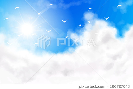 積雨雲、燦爛的陽光和拍打的鳥兒 100787043