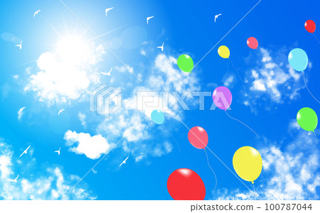 blue sky, sun and balloons 100787044