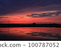 Paddy fields dyed in orange at sunset 100787052