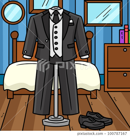 Wedding Groom Suit Colored Cartoon Illustration 100787167