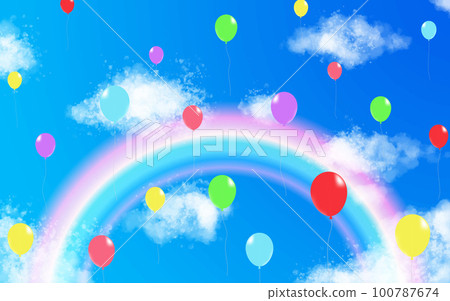 Blue sky, rainbow and balloons Blue sky, rainbow and balloons 100787674