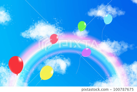 Blue sky, rainbow and flying balloons 100787675