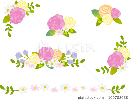 Bouquet frame with pink roses 100788688