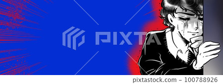 70後少女卡通帥哥透過牆縫目睹某事放聲大哭的寬幅插畫 100788926