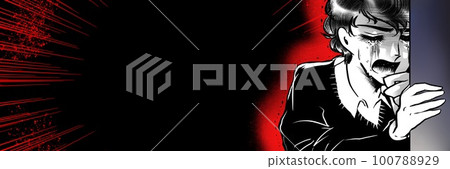 70後少女卡通帥哥透過牆縫目睹某事放聲大哭的寬幅插畫 100788929