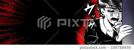 70後少女卡通帥哥透過牆縫目睹某事放聲大哭的寬幅插畫 100788930