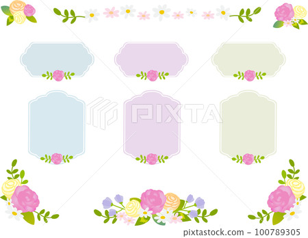 Bouquet and cute frame with pink roses Bouquet and cute frame with pink roses 100789305