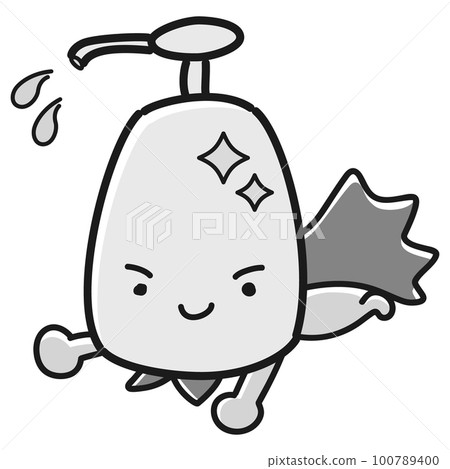 Alcohol disinfectant spray bottle hero character (black and white) Alcohol disinfectant spray bottle hero character (black and white) 100789400