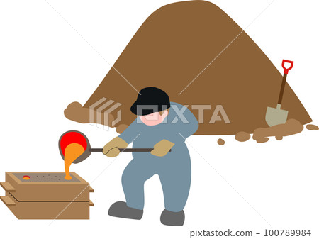 Casting Sand mold Casting Agari, with gas vent holes, with people, with mountains of casting sand Molten red Casting Sand mold Casting Agari, with gas vent holes, with people, with mountains of casting sand Molten red 100789984