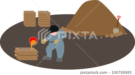 Casting sand mold casting landscape molten metal red Casting sand mold casting landscape molten metal red 100789985