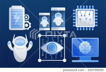 Artificial intelligence icon set element design vector. AI technology and cyber elements. Futuristic technology service and communication artificial intelligence concept Artificial intelligence icon set element design vector. AI technology and cyber elements. Futuristic technology service and communication artificial intelligence concept 100790089