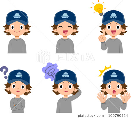 Illustration set of the upper body of a boy with various expressions 100790324