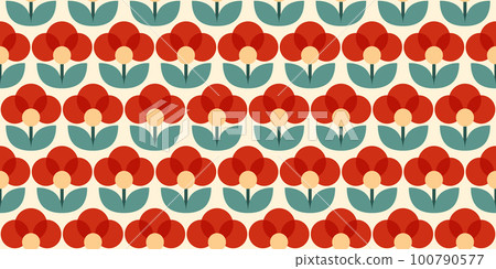 Seamless retro floral pattern. Vintage stylized flowers background in 60s, 70s, 80s style. Nostalgic repeating wallpaper. Fabric and textile design. Vector texture and illustration 100790577