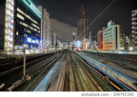 The area around the terminal station at night and the tracks 100791100