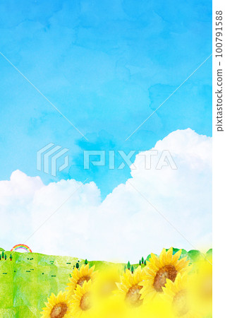 Sunflower blooming hill background material Sunflower blooming hill background material 100791588