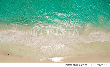 Top view over beach sea. Beautiful sea waves. Top view over beach sea. Beautiful sea waves. 100792465