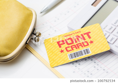 Loyalty card, household account book and calculator Loyalty card, household account book and calculator 100792534