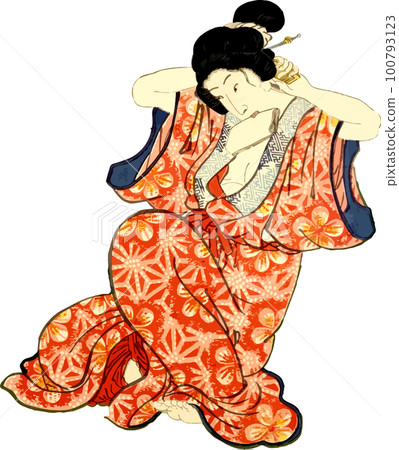 A woman tying her hair 100793123