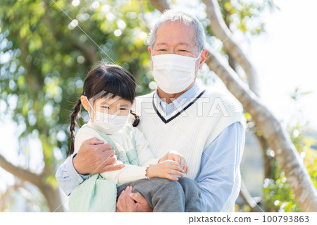Grandpa and grandson wearing masks Grandpa and grandson wearing masks 100793863
