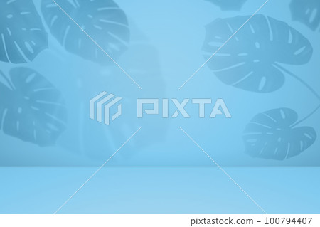 Empty monstera shadow texture pattern cement on blue wall background Summer tropical minimal concept Empty monstera shadow texture pattern cement on blue wall background Summer tropical minimal concept 100794407