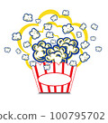Illustration Popcorn in striped bucket on white background boom 100795702
