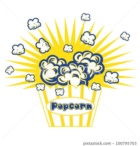 Illustration Popcorn in striped bucket on white background boom 100795703