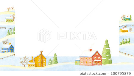 Watercolor painting: winter cityscape, landscape with snow Watercolor painting: winter cityscape, landscape with snow 100795879