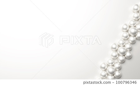 白色背景上帶有花朵狀珍珠裝飾的背景材料。豪華的背景材料。 （風景）（俯視圖） 100796346