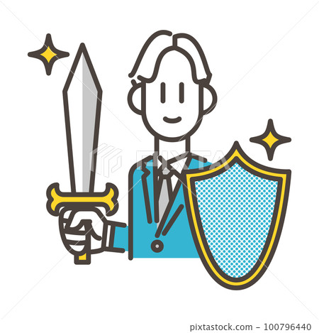 手持劍盾競爭工作的西裝男商人【人物矢量圖素材】 手持劍盾競爭工作的西裝男商人【人物矢量圖素材】 100796440