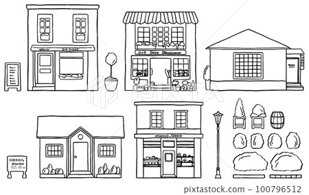 Hand-drawn line drawing store set vector material 100796512